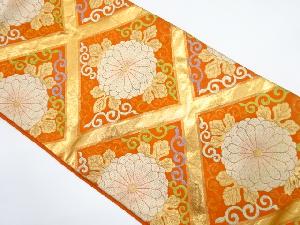 アンティーク　斜め格子に菊唐草模様織り出し袋帯（着用可）